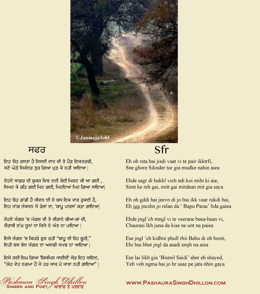 Nazm, “ਸਫਰ,” Punjabi Poem, “Journey/Safar” (Gurmukhi/Romanized)