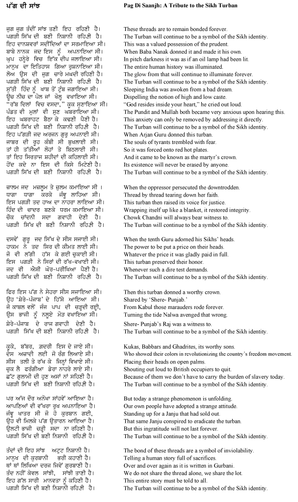 Translated Poem: Pag Di Saanjh (A Tribute to the Sikh Turban)
